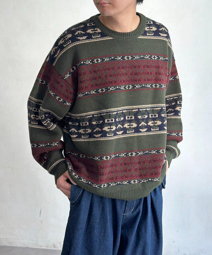 復古條紋提花針織套頭衫