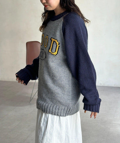 學院風標誌拼色針織衫