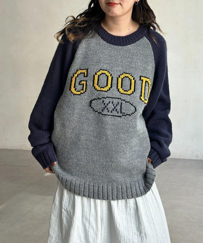 學院風標誌拼色針織衫