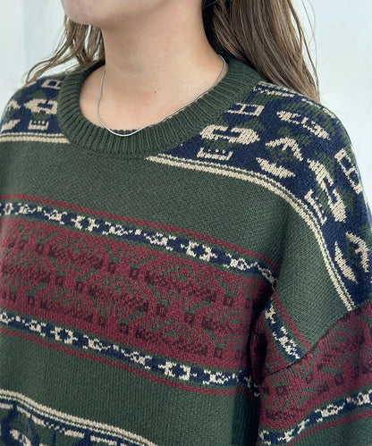 復古條紋提花針織套頭衫