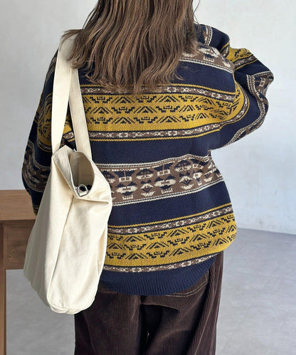 復古條紋提花針織套頭衫