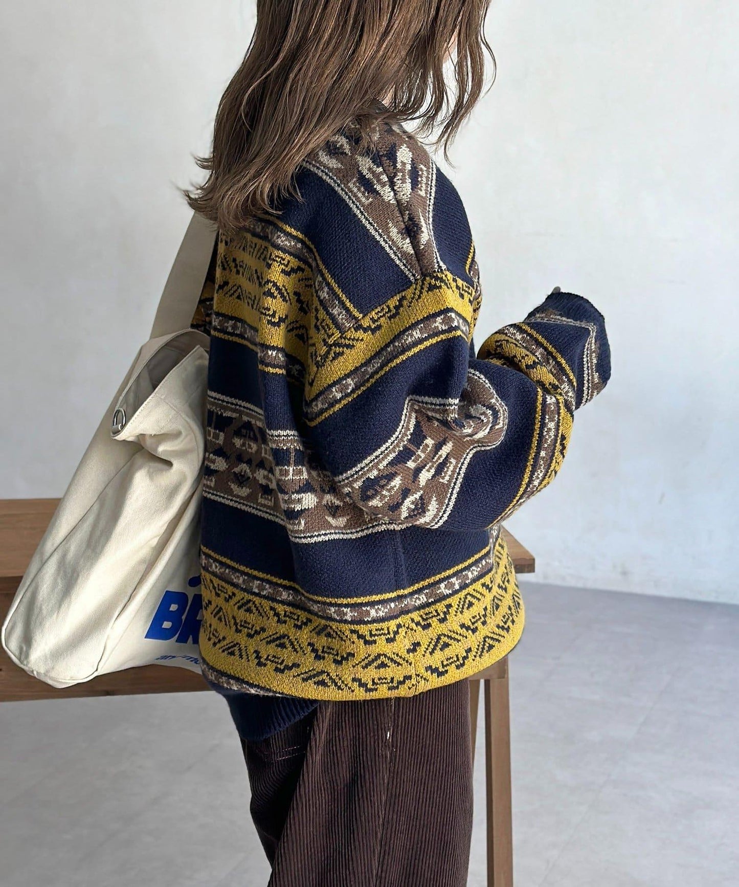 復古條紋提花針織套頭衫