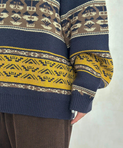 復古條紋提花針織套頭衫