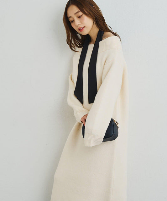 《大人可愛主角級單品◎》2WAY船領蝴蝶結針織連衣裙