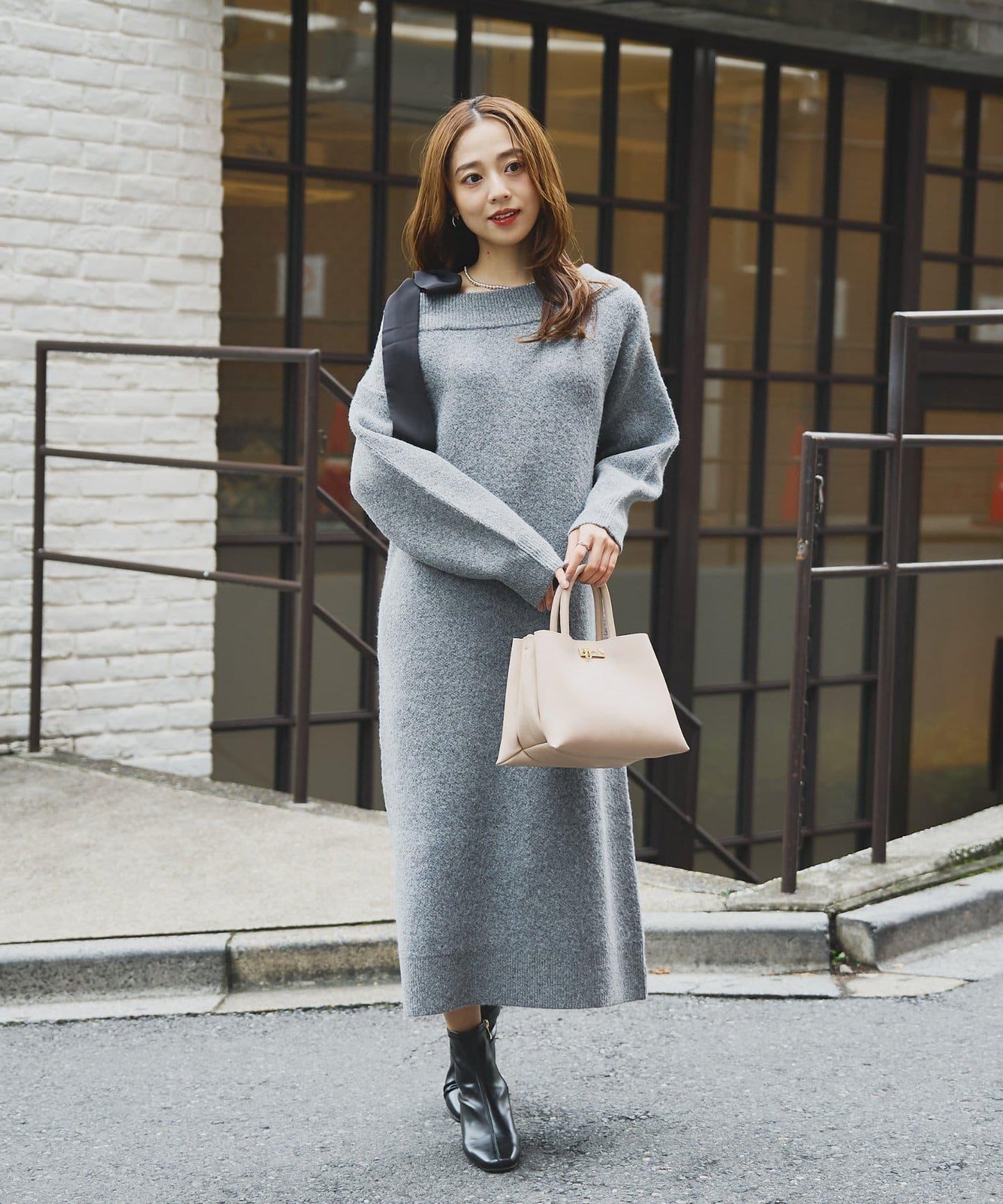 《大人可愛主角級單品◎》2WAY船領蝴蝶結針織連衣裙