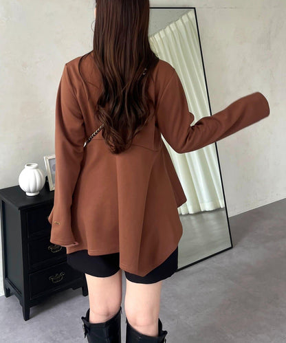 不規則下襬弧形荷葉邊長袖T恤