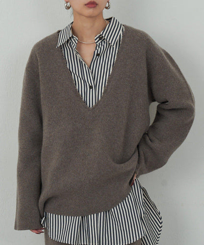 【HERITANOVUM】V領針織長款上衣