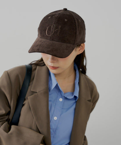 燈芯絨字母刺繡棒球帽