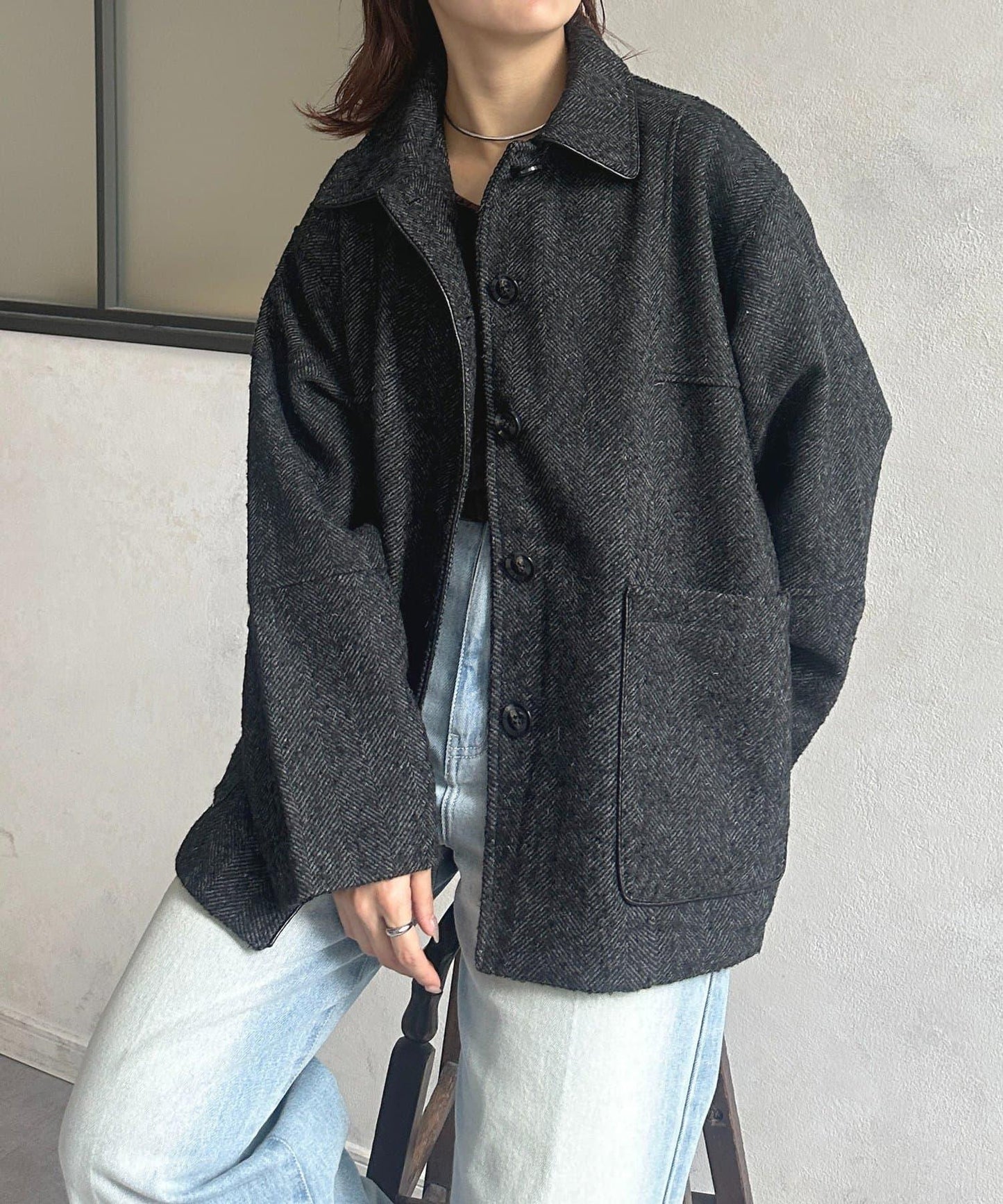 雜色人字紋滾邊連體衣