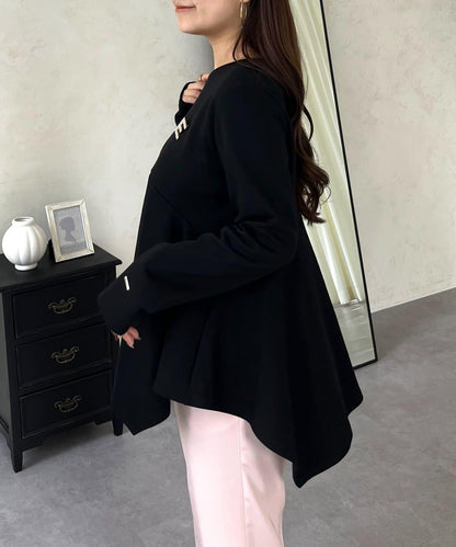 不規則下襬弧形荷葉邊長袖T恤