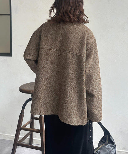 雜色人字紋滾邊連體衣