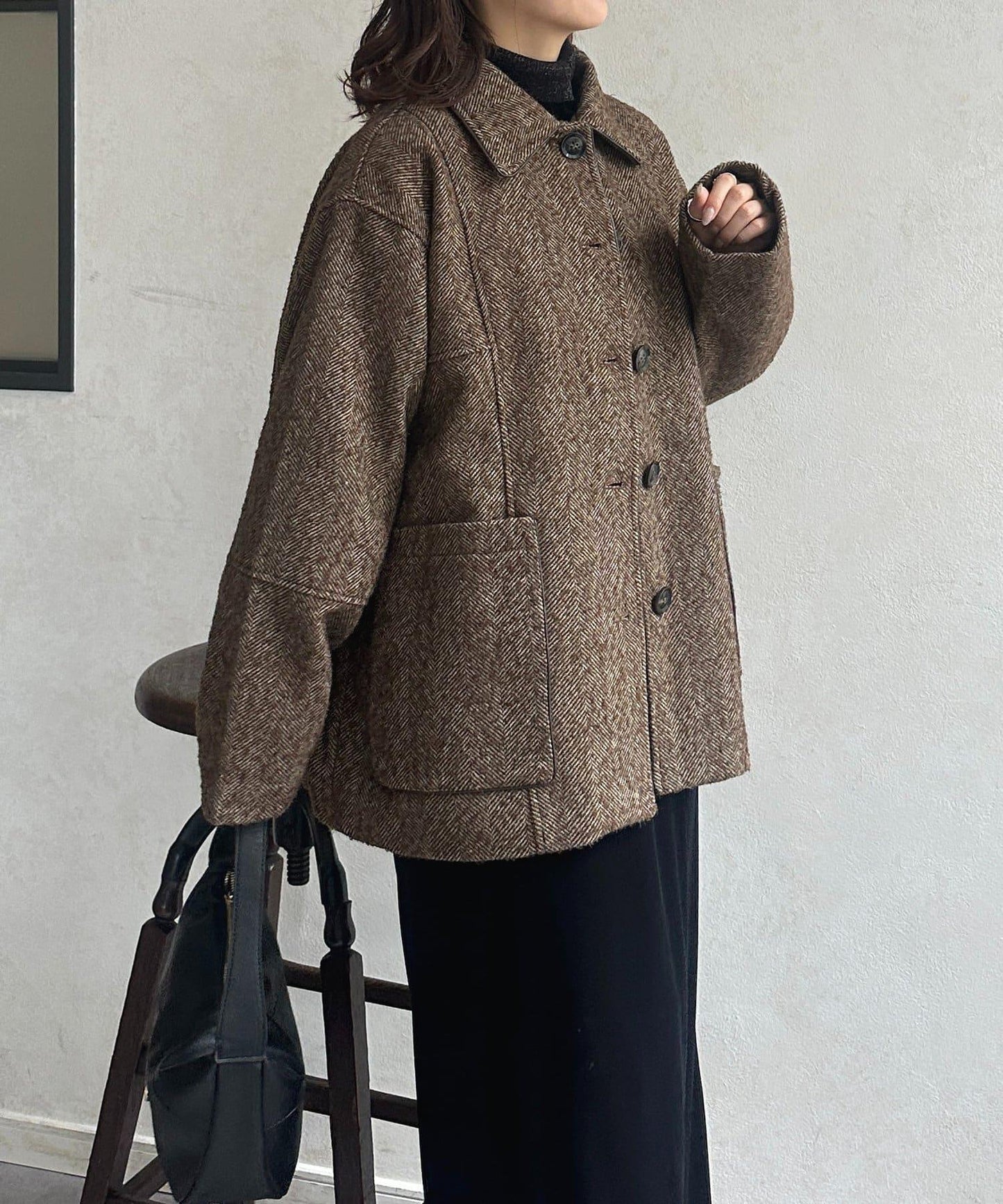 雜色人字紋滾邊連體衣