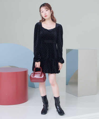 天鵝絨鉚釘裝飾迷你連衣裙