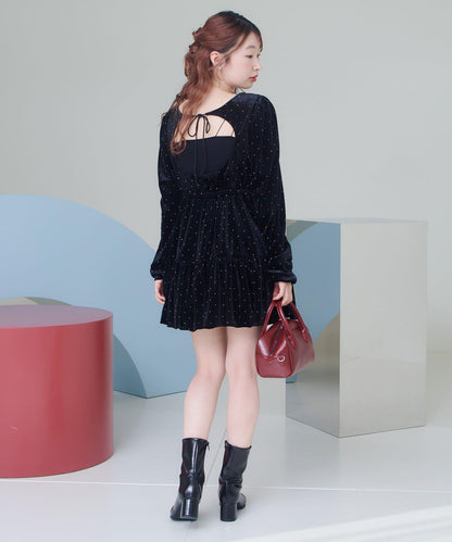 天鵝絨鉚釘裝飾迷你連衣裙