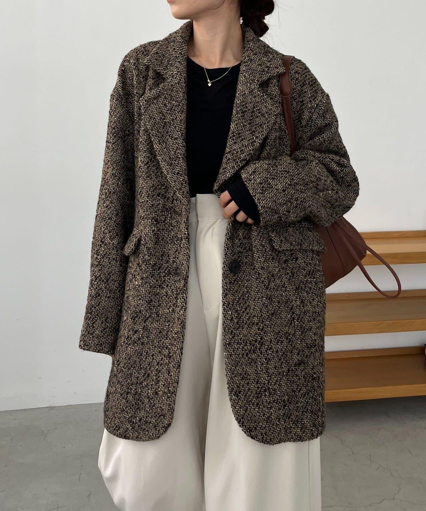 粗花呢裁縫風半身大衣