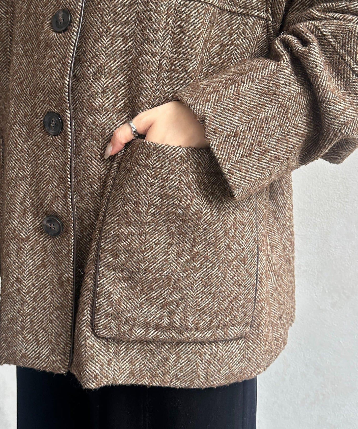 雜色人字紋滾邊連體衣