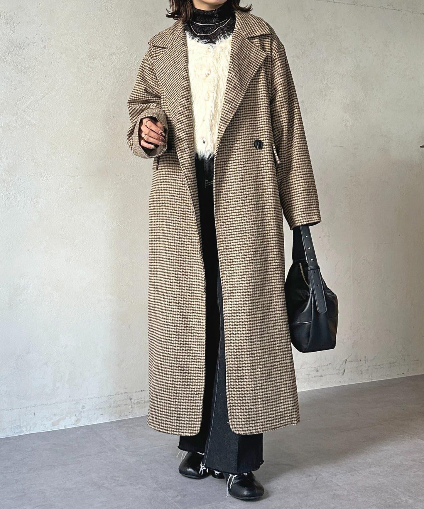 格紋長款大衣