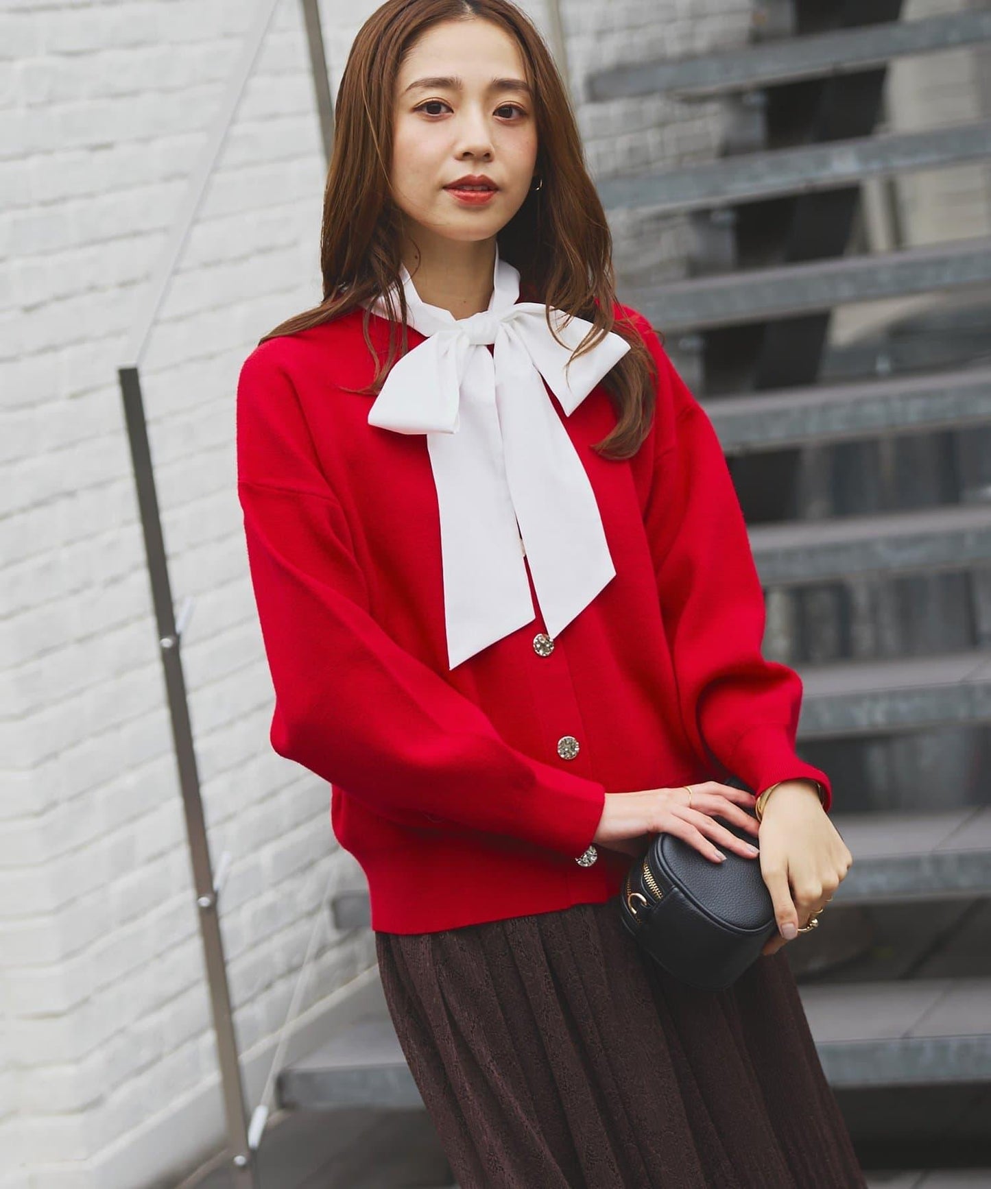 2WAY蕾絲領蝴蝶結針織開衫