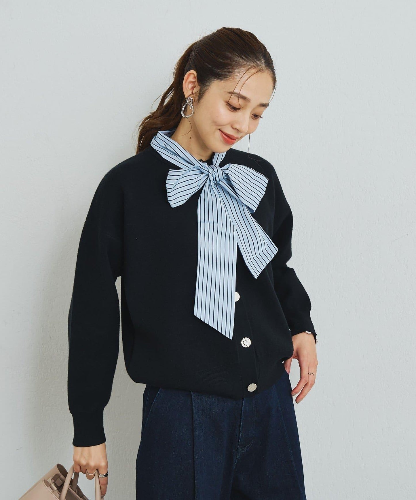 2WAY蕾絲領蝴蝶結針織開衫