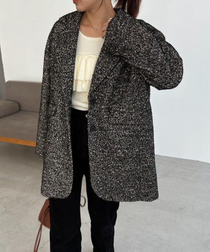 粗花呢裁縫風半身大衣