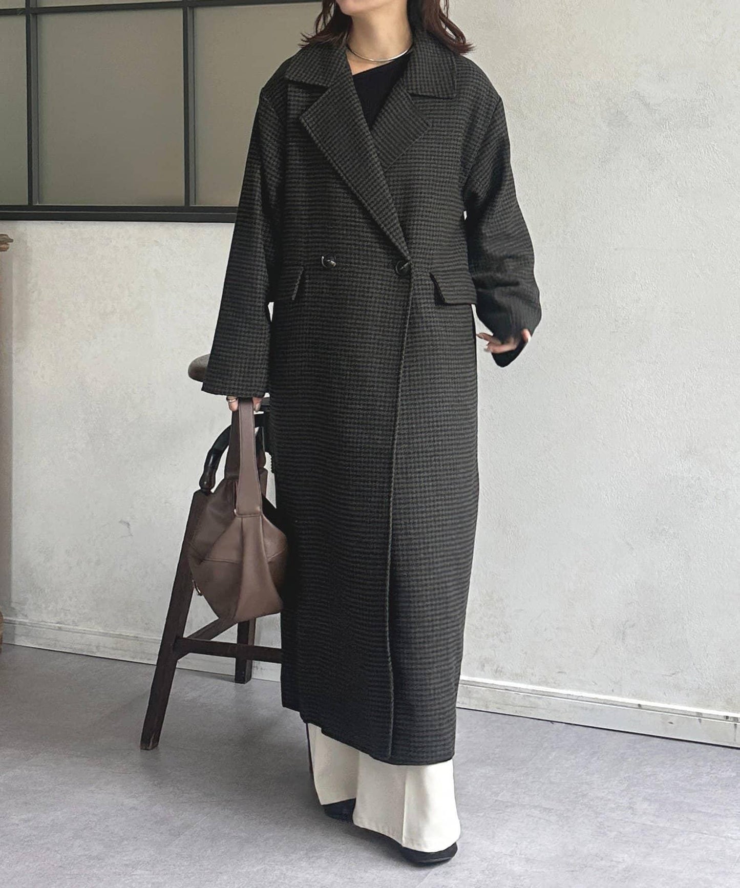 格紋長款大衣