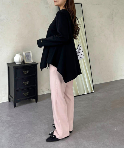 不規則下襬弧形荷葉邊長袖T恤