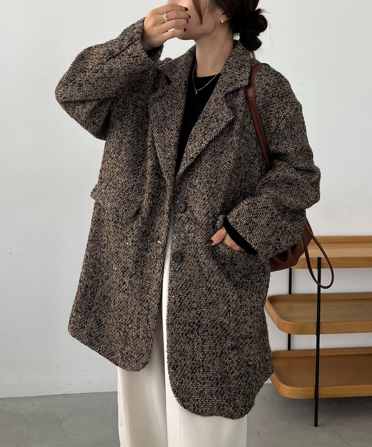 粗花呢裁縫風半身大衣