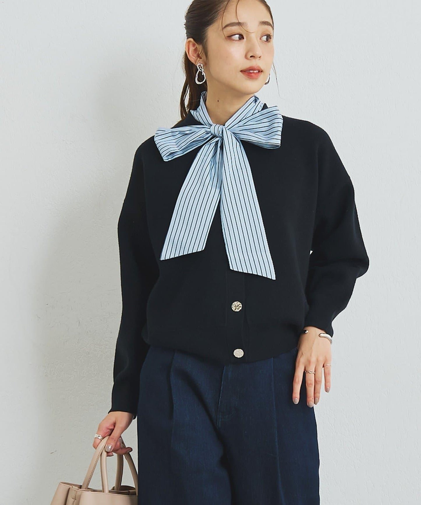 2WAY蕾絲領蝴蝶結針織開衫