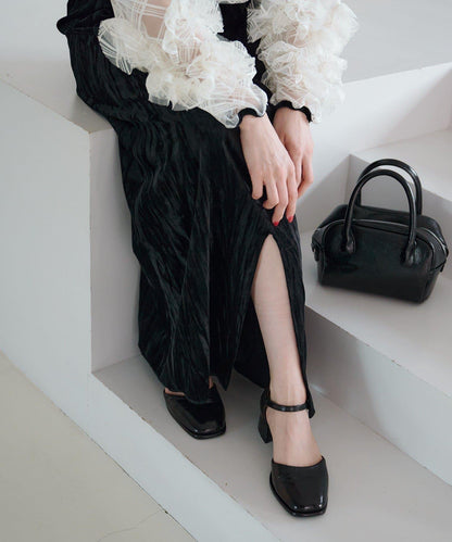 透視格紋×天鵝絨連衣裙套裝