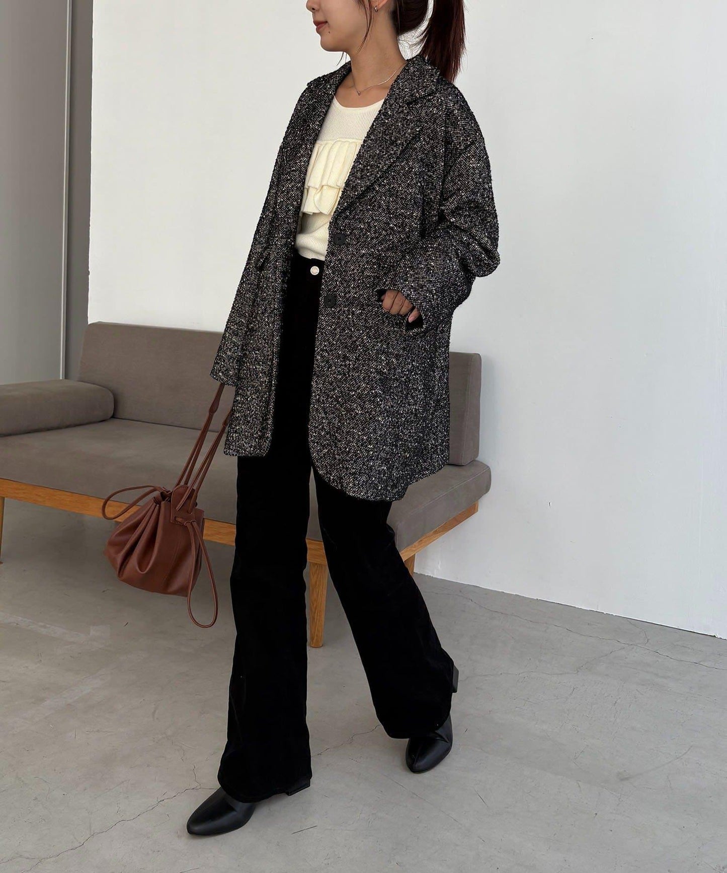 粗花呢裁縫風半身大衣