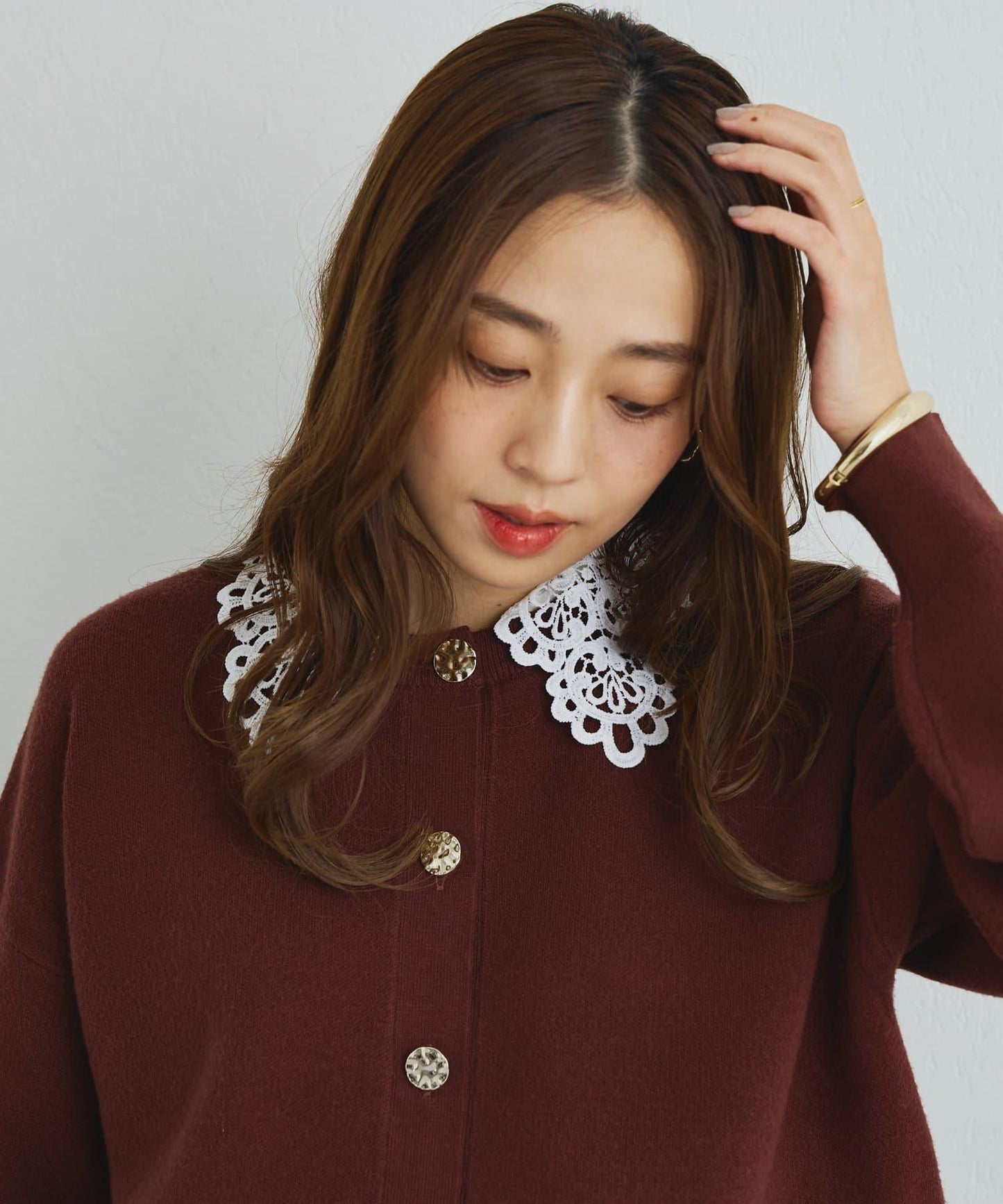 2WAY蕾絲領蝴蝶結針織開衫