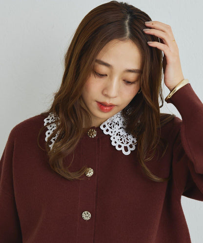 2WAY蕾絲領蝴蝶結針織開衫