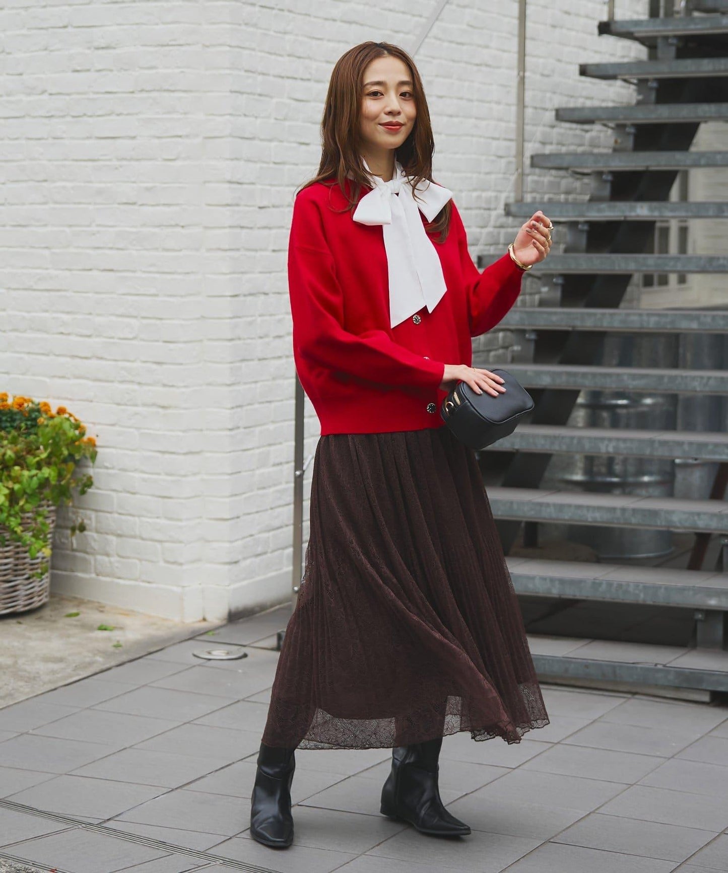 2WAY蕾絲領蝴蝶結針織開衫