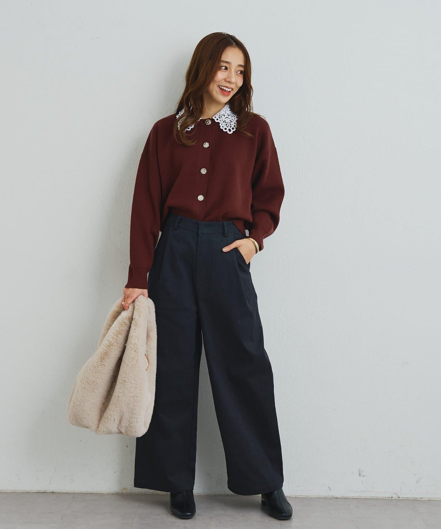 2WAY蕾絲領蝴蝶結針織開衫