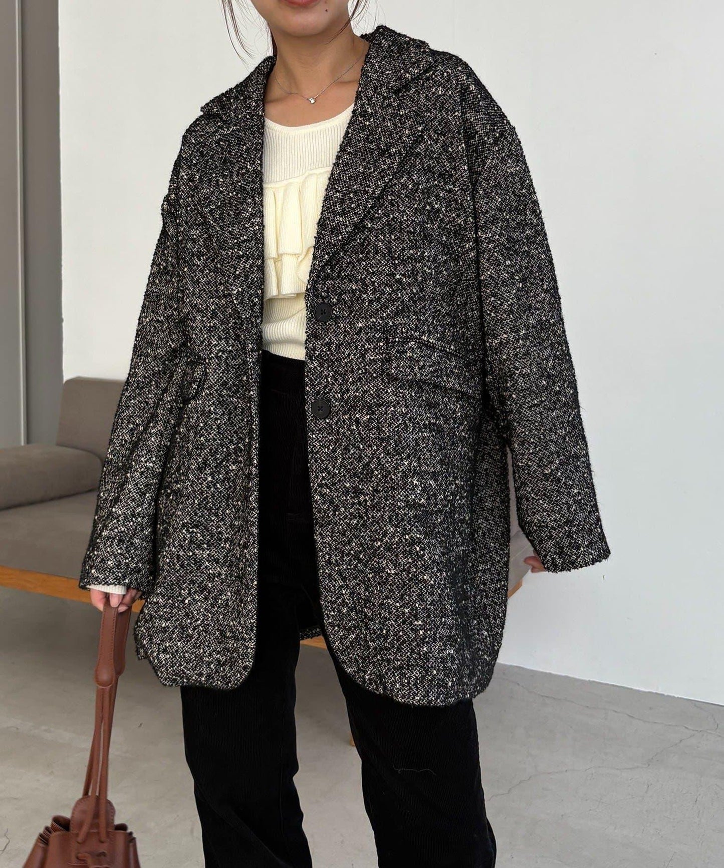 粗花呢裁縫風半身大衣