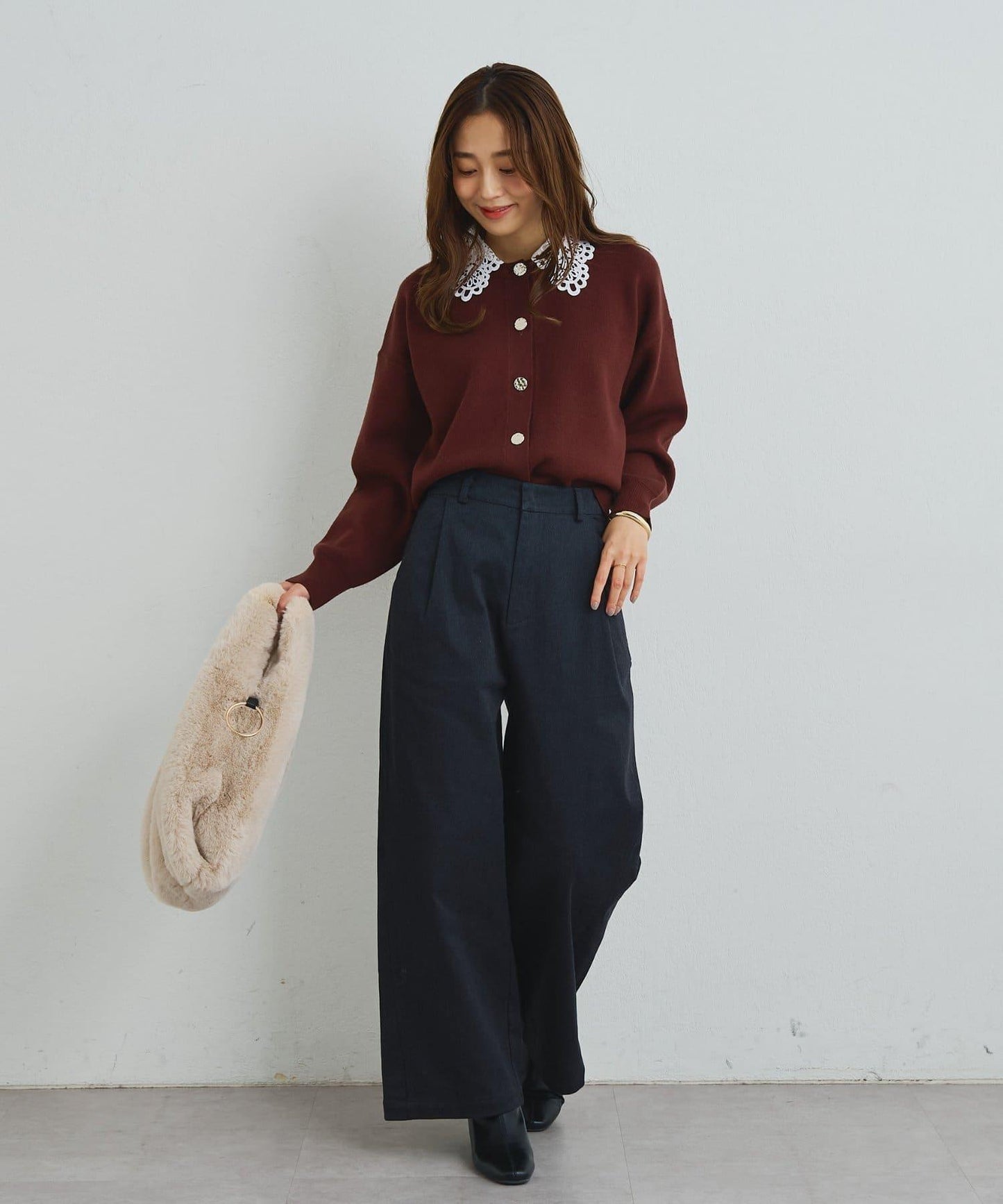 2WAY蕾絲領蝴蝶結針織開衫