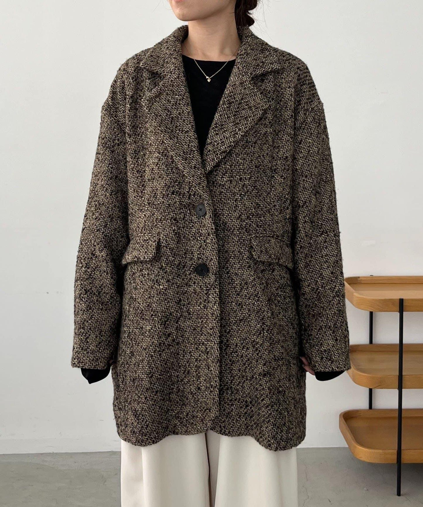 粗花呢裁縫風半身大衣