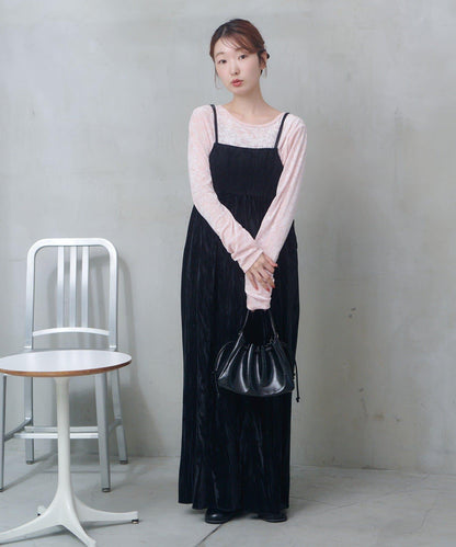 透視格紋×天鵝絨連衣裙套裝