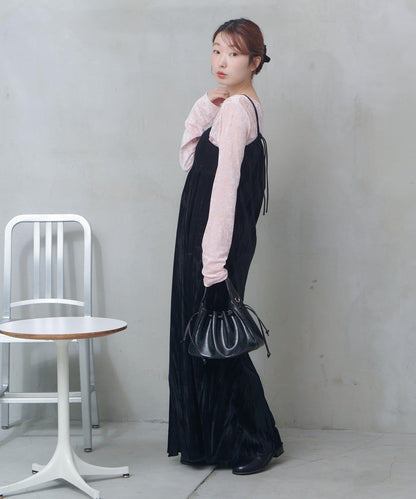 透視格紋×天鵝絨連衣裙套裝