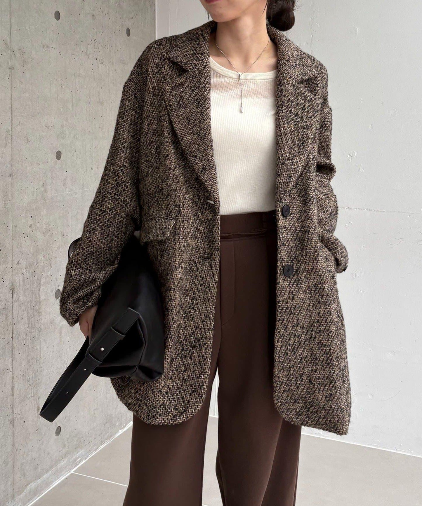 粗花呢裁縫風半身大衣