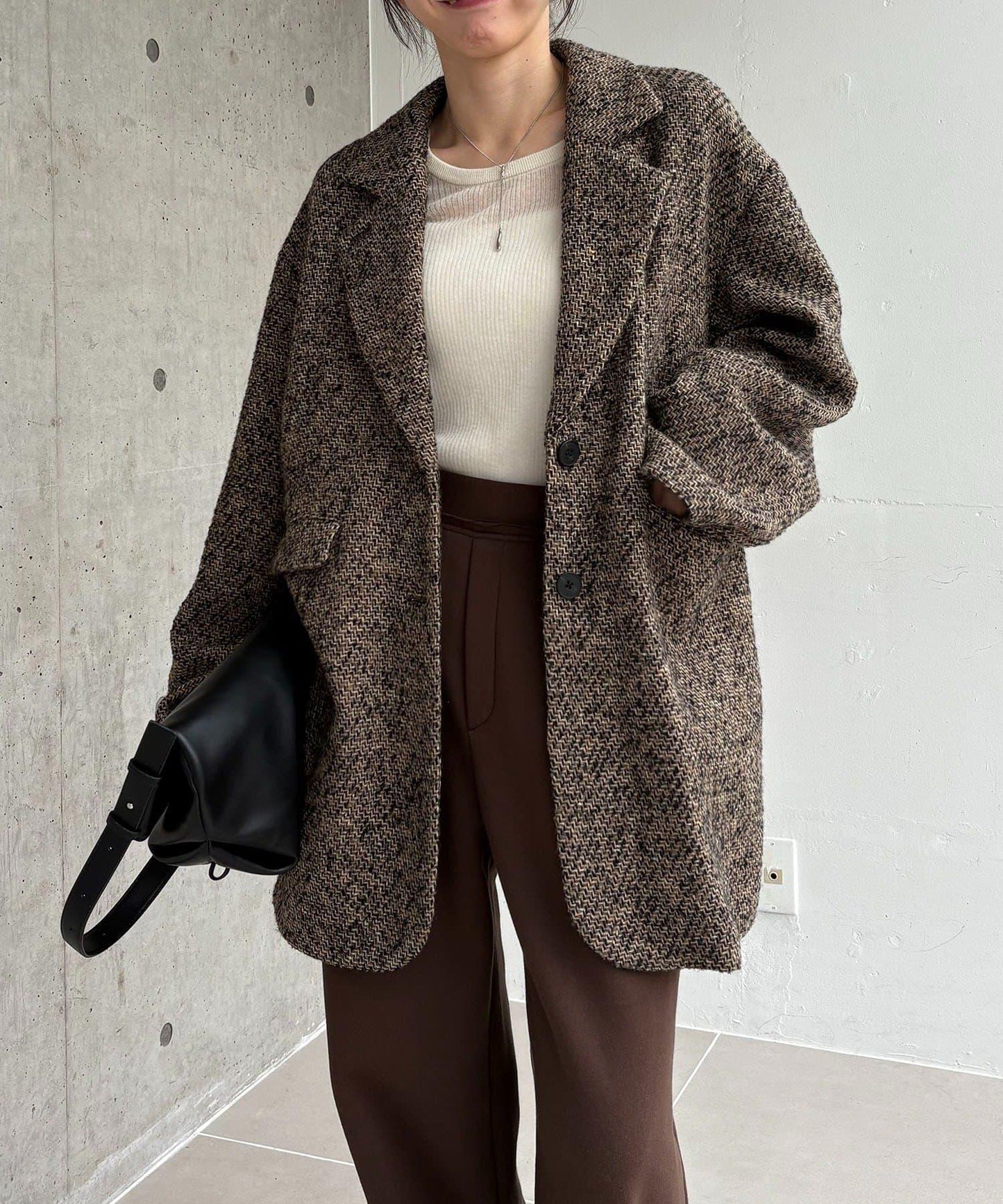 粗花呢裁縫風半身大衣