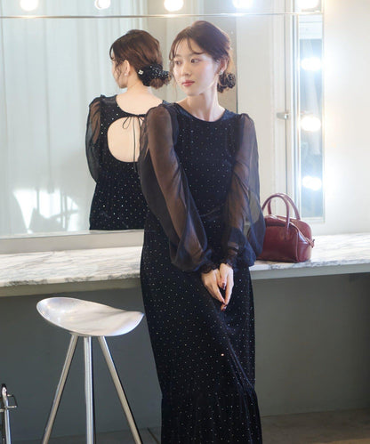 天鵝絨鉚釘連衣裙