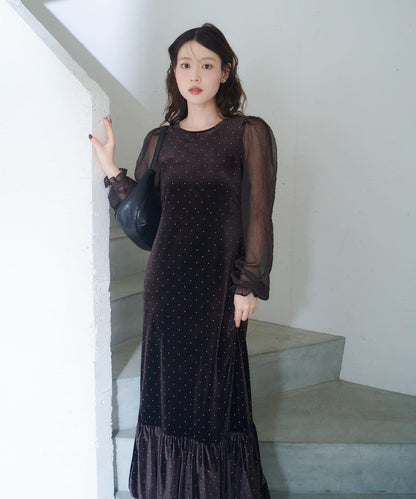 天鵝絨鉚釘連衣裙