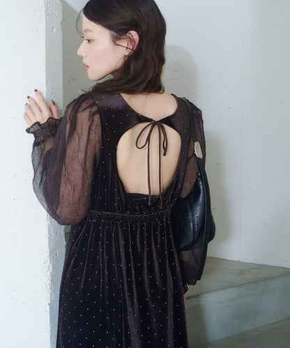 天鵝絨鉚釘連衣裙