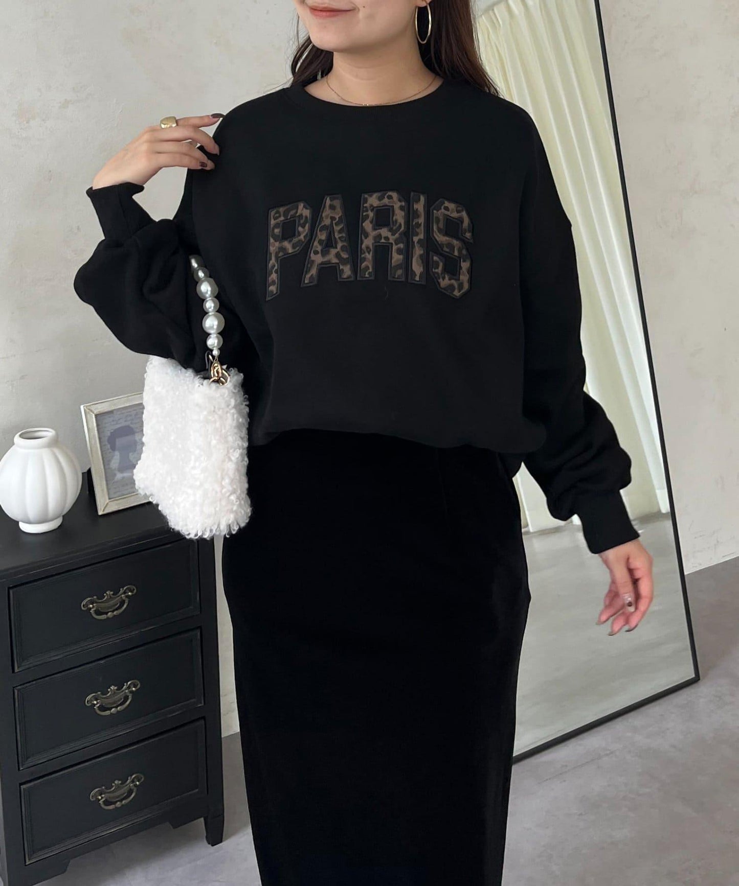 PARIS豹紋標誌加絨衛衣