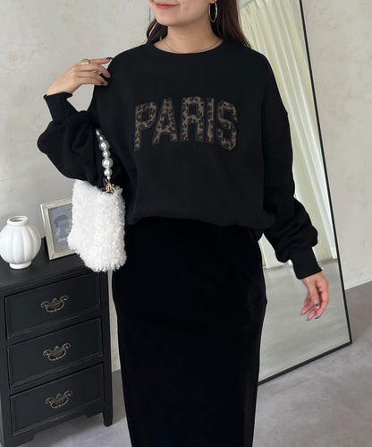 PARIS豹紋標誌加絨衛衣