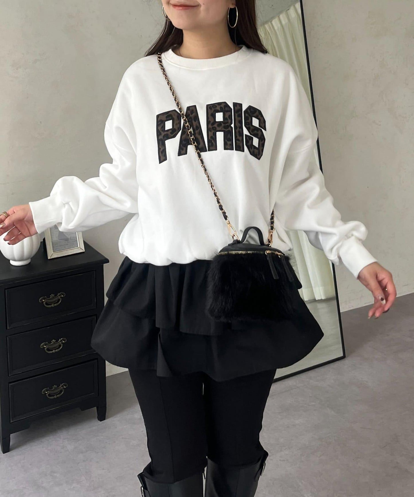 PARIS豹紋標誌加絨衛衣