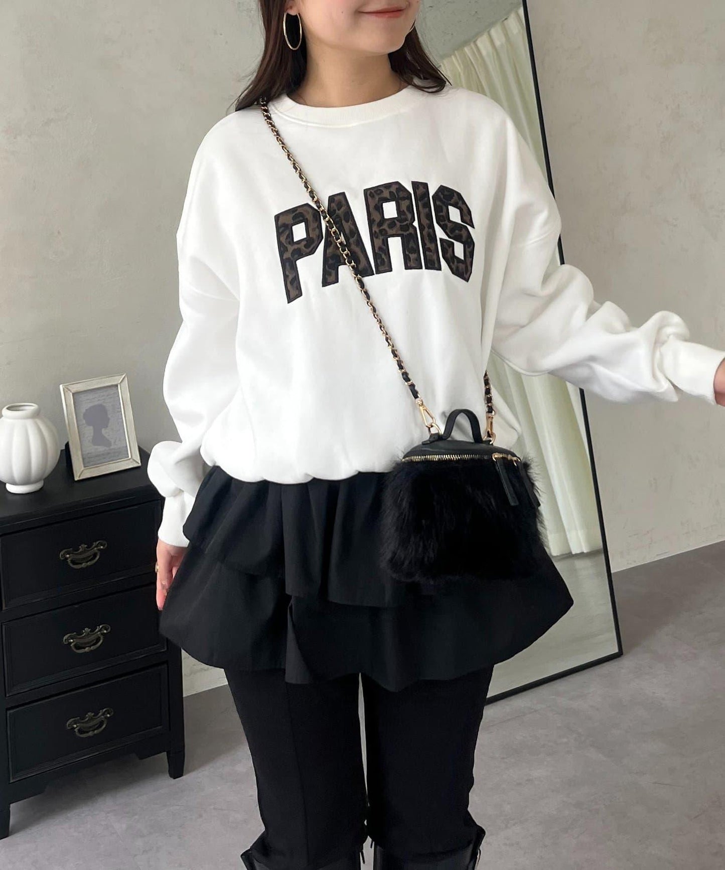 PARIS豹紋標誌加絨衛衣