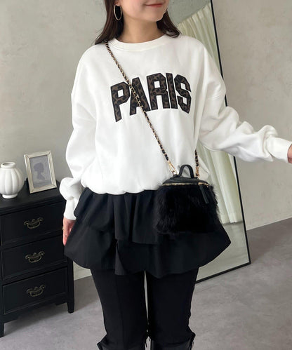 PARIS豹紋標誌加絨衛衣