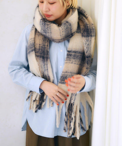 フリンジボリュームチェックマフラー